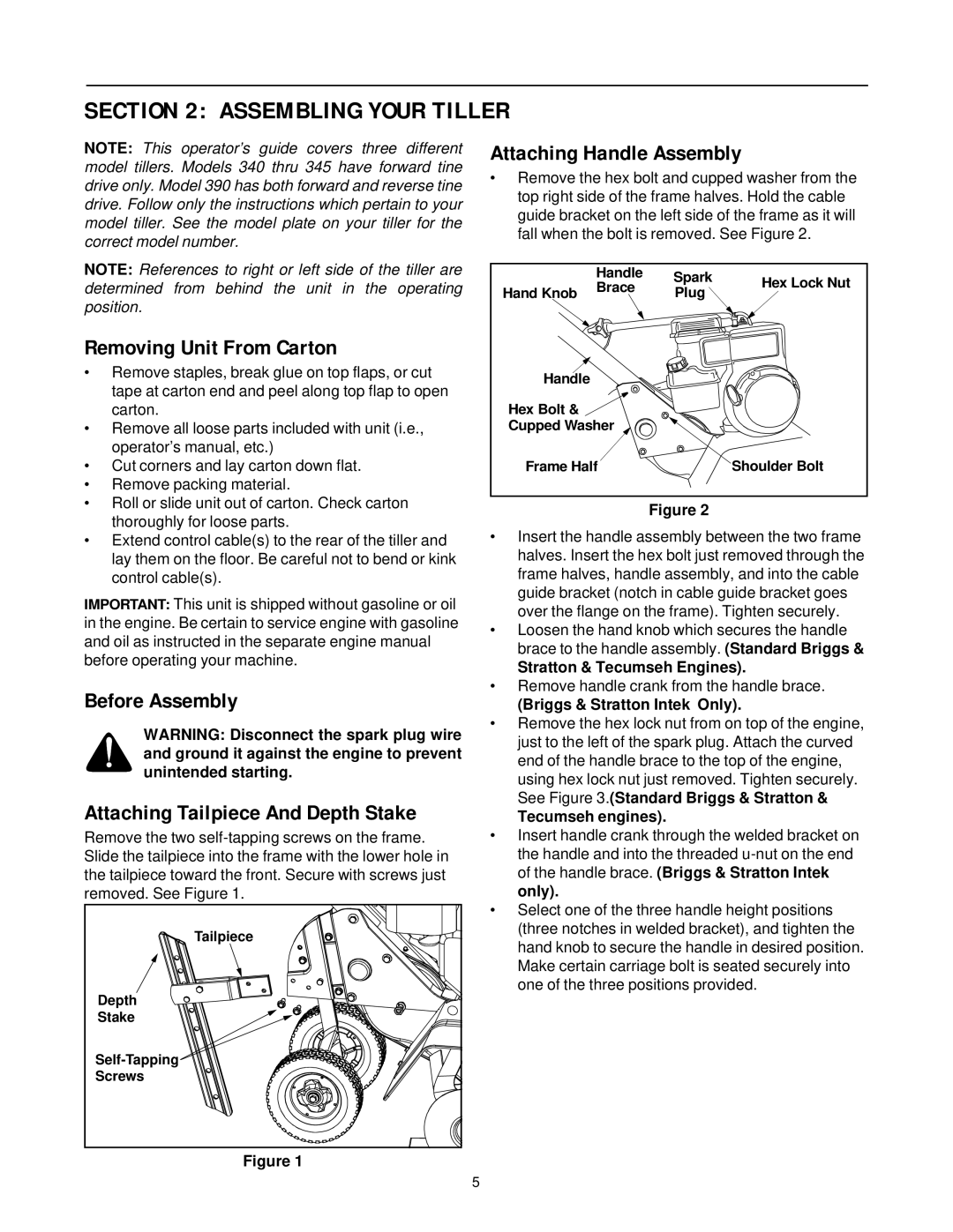 MTD 340 Thru 390 manual Assembling Your Tiller, Attaching Handle Assembly 