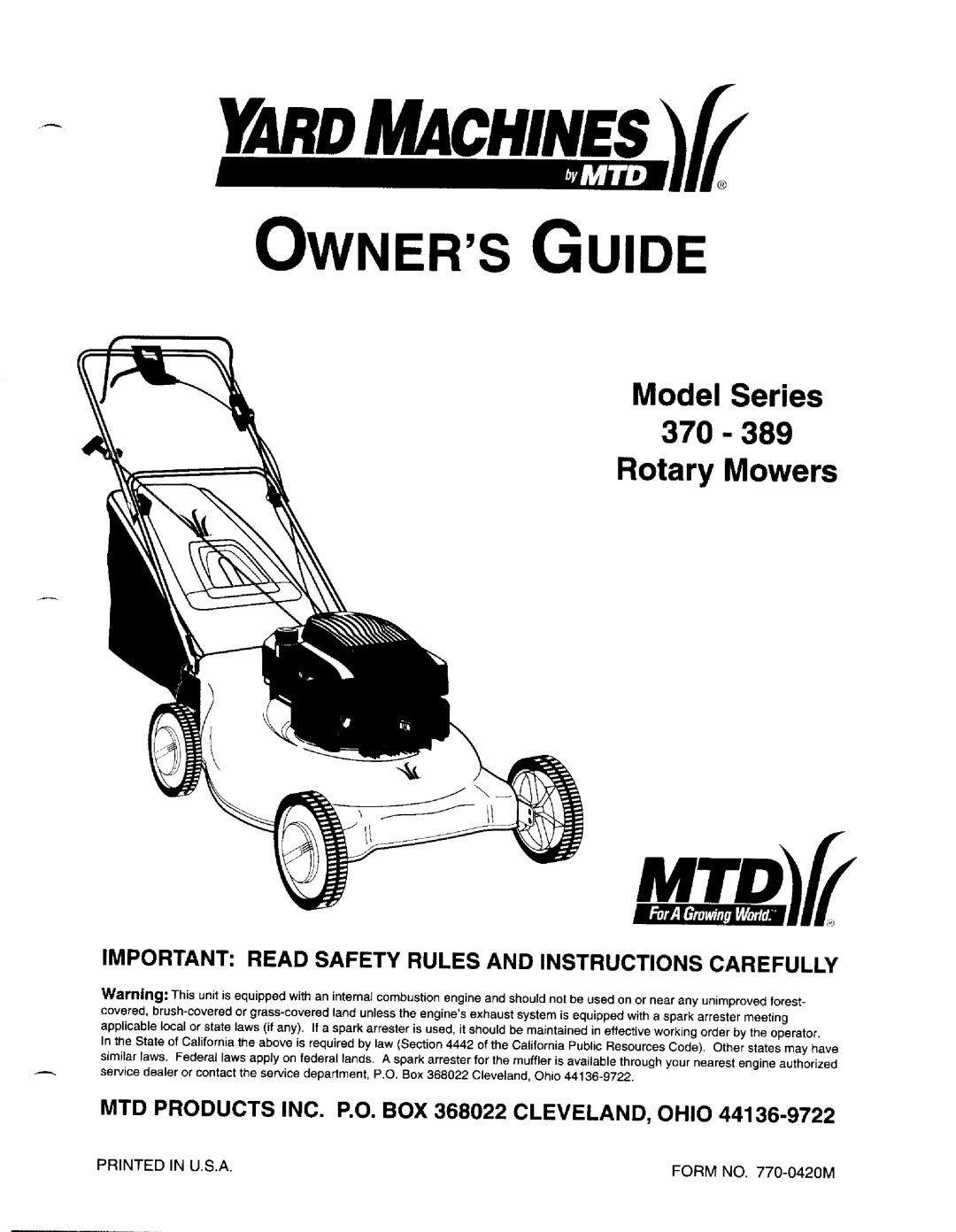 MTD 370-389 manual 