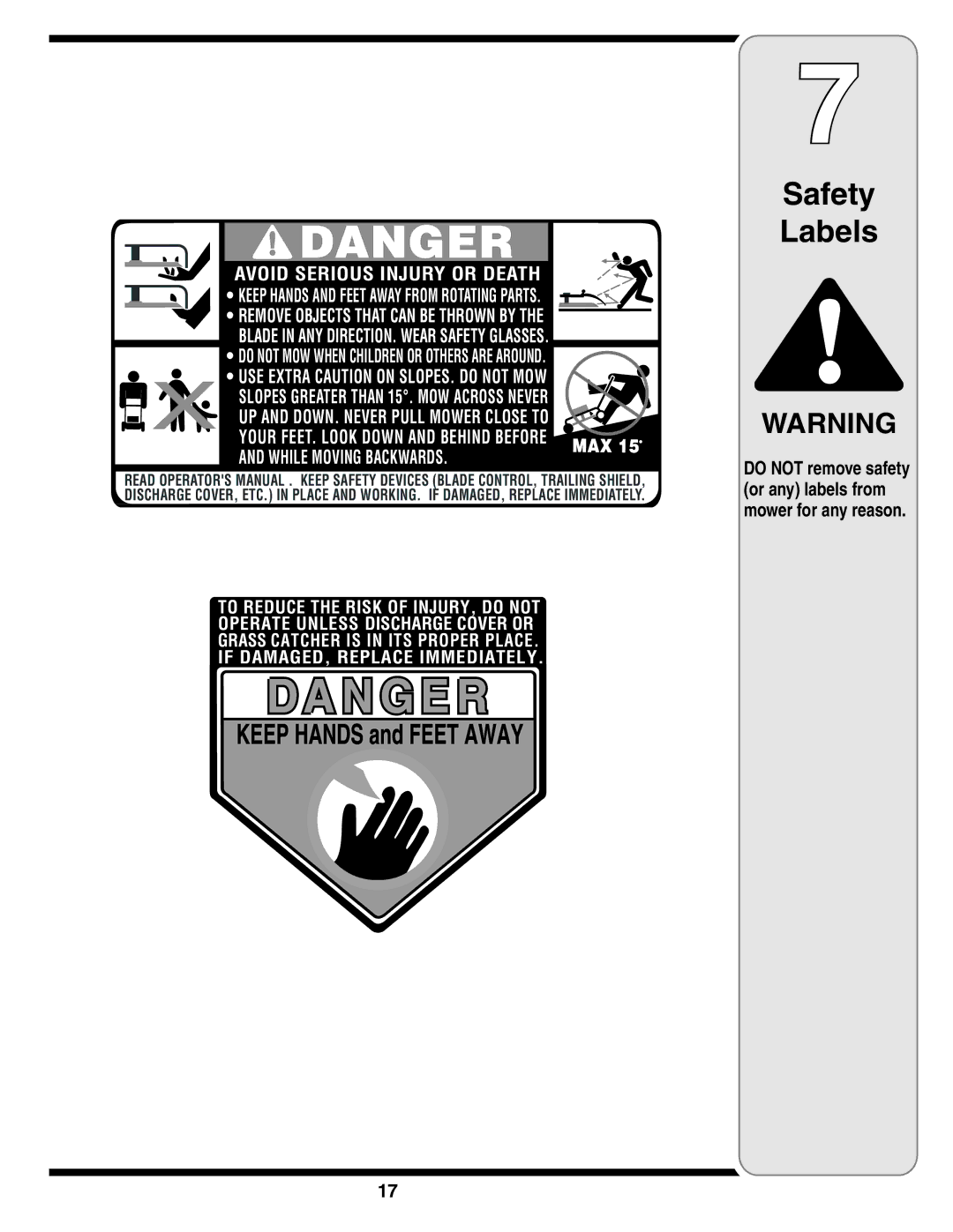 MTD 38 warranty Safety Labels 