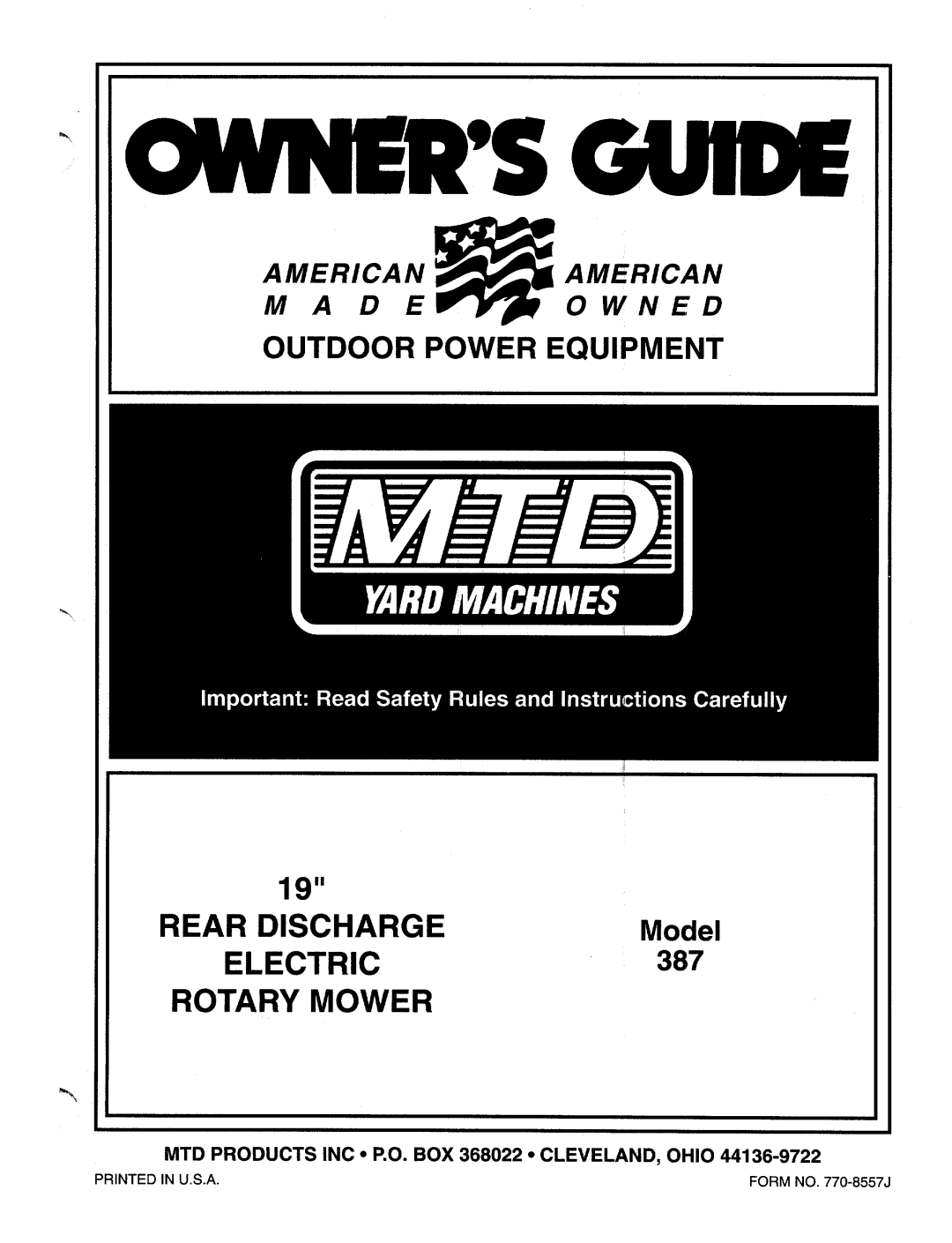MTD 387 manual 