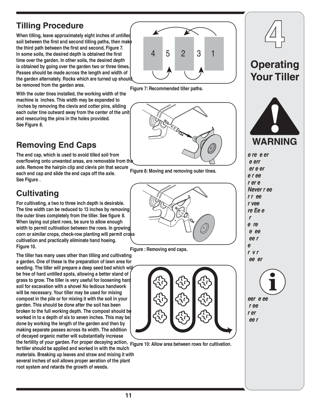 MTD 390 Series warranty Operating Your Tiller 