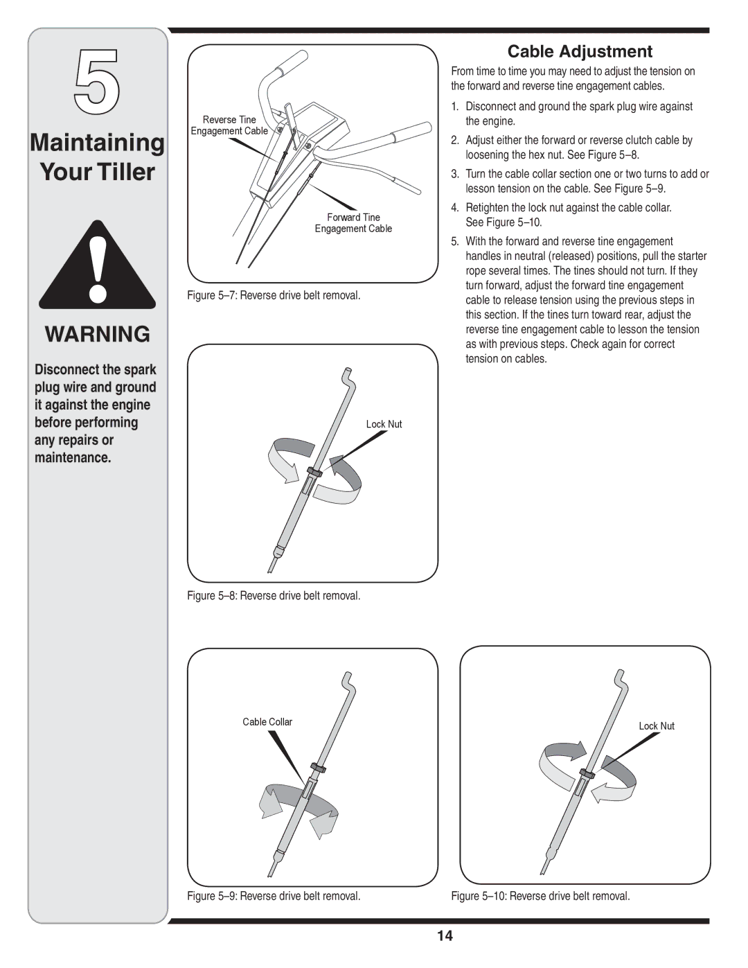 MTD 390 Series warranty Maintaining, Before performingLock Nut any repairs or Maintenance 