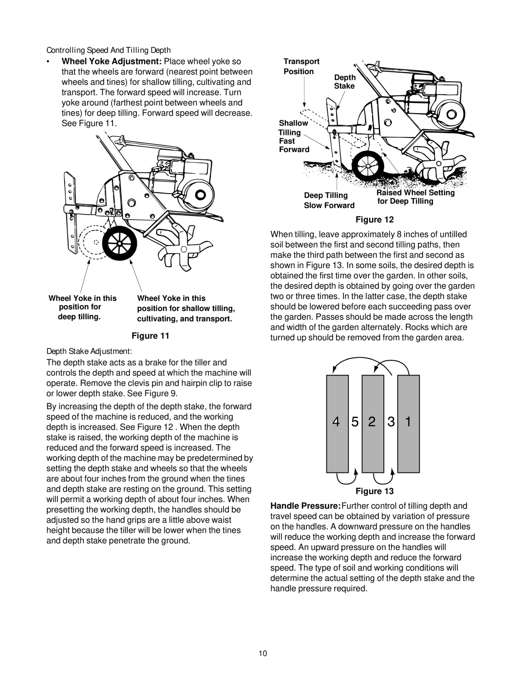 MTD 390 Shown manual Controlling Speed And Tilling Depth, Depth Stake Adjustment 