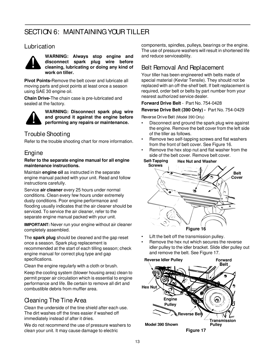 MTD 390 Shown manual Maintaining Your Tiller 