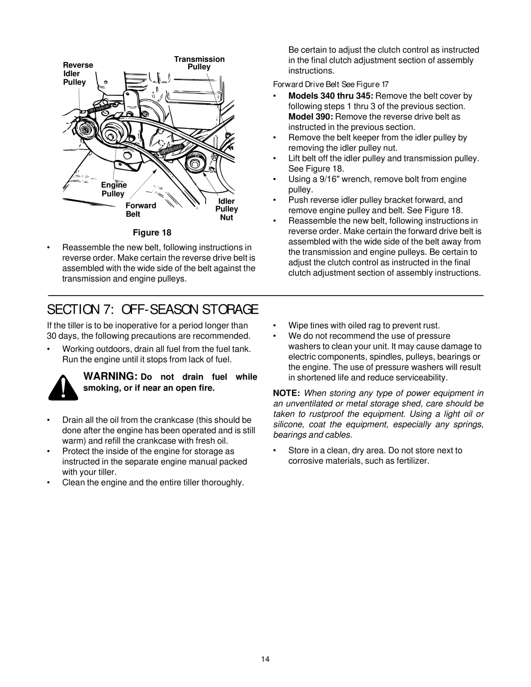 MTD 390 Shown manual OFF-SEASON Storage, Forward Drive Belt See Figure 