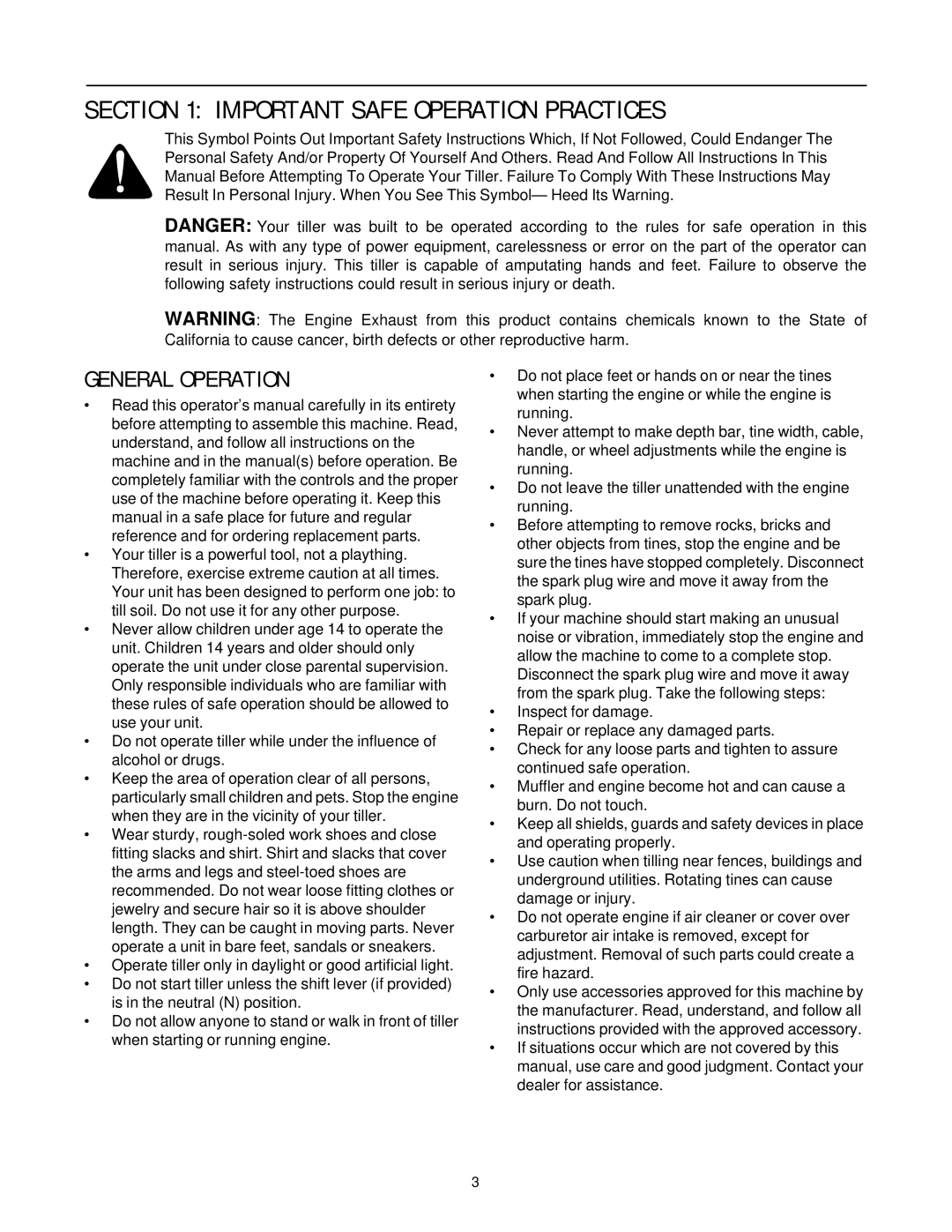 MTD 390 Shown manual Important Safe Operation Practices, General Operation 