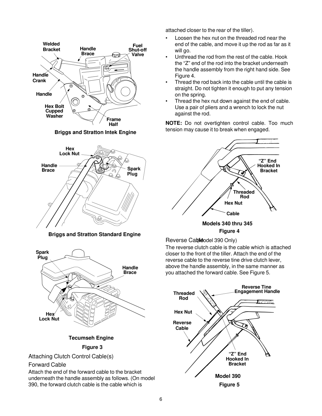 MTD 390 Shown manual Attaching Clutch Control Cables Forward Cable 