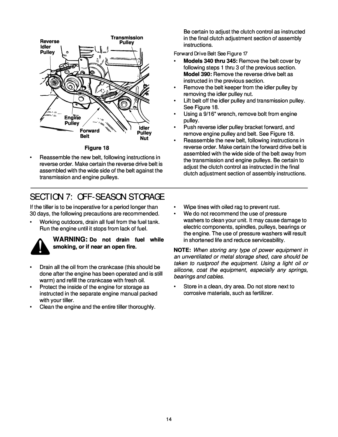 MTD 390 Shown manual Off-Seasonstorage, Forward Drive Belt See Figure 