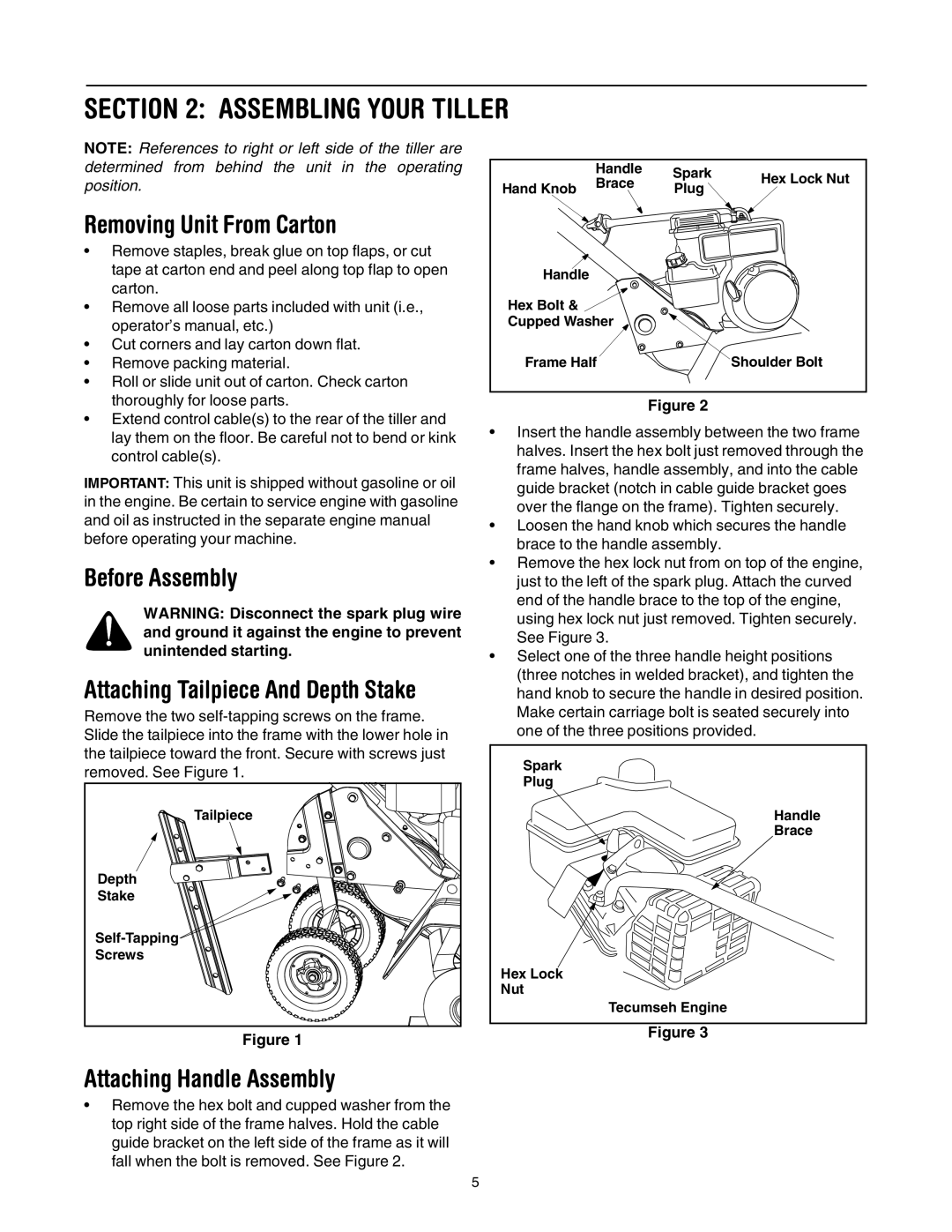 MTD 393 manual Assembling Your Tiller, Removing Unit From Carton, Before Assembly, Attaching Handle Assembly 