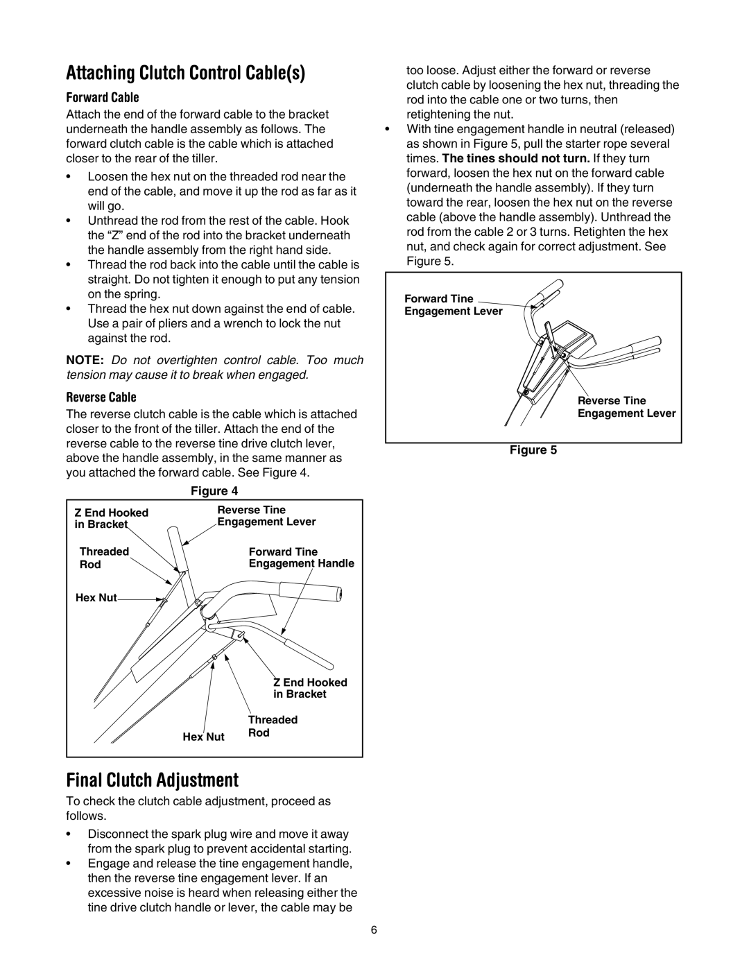 MTD 393 manual Attaching Clutch Control Cables, Final Clutch Adjustment, Forward Cable, Reverse Cable 