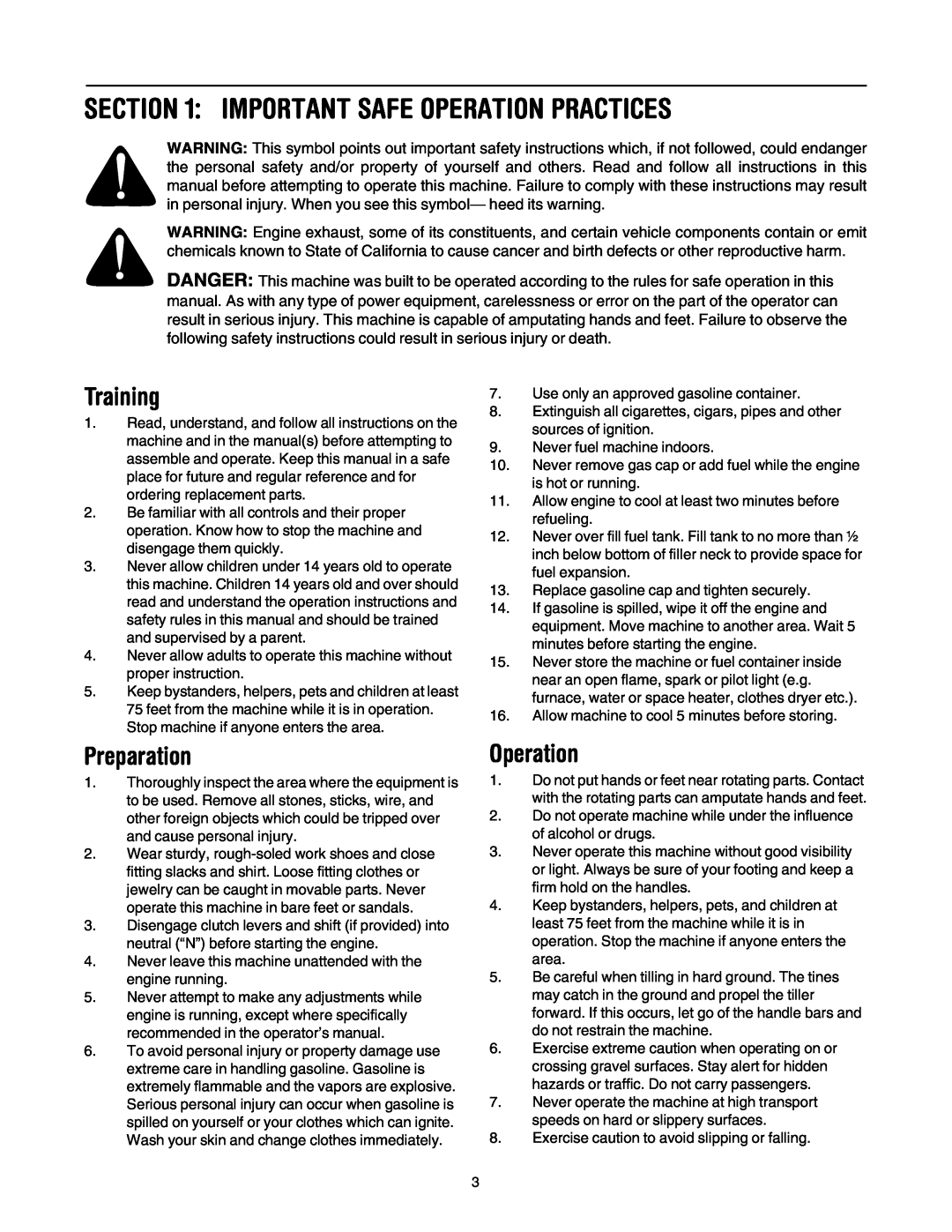 MTD 393 manual Important Safe Operation Practices, Training, Preparation 