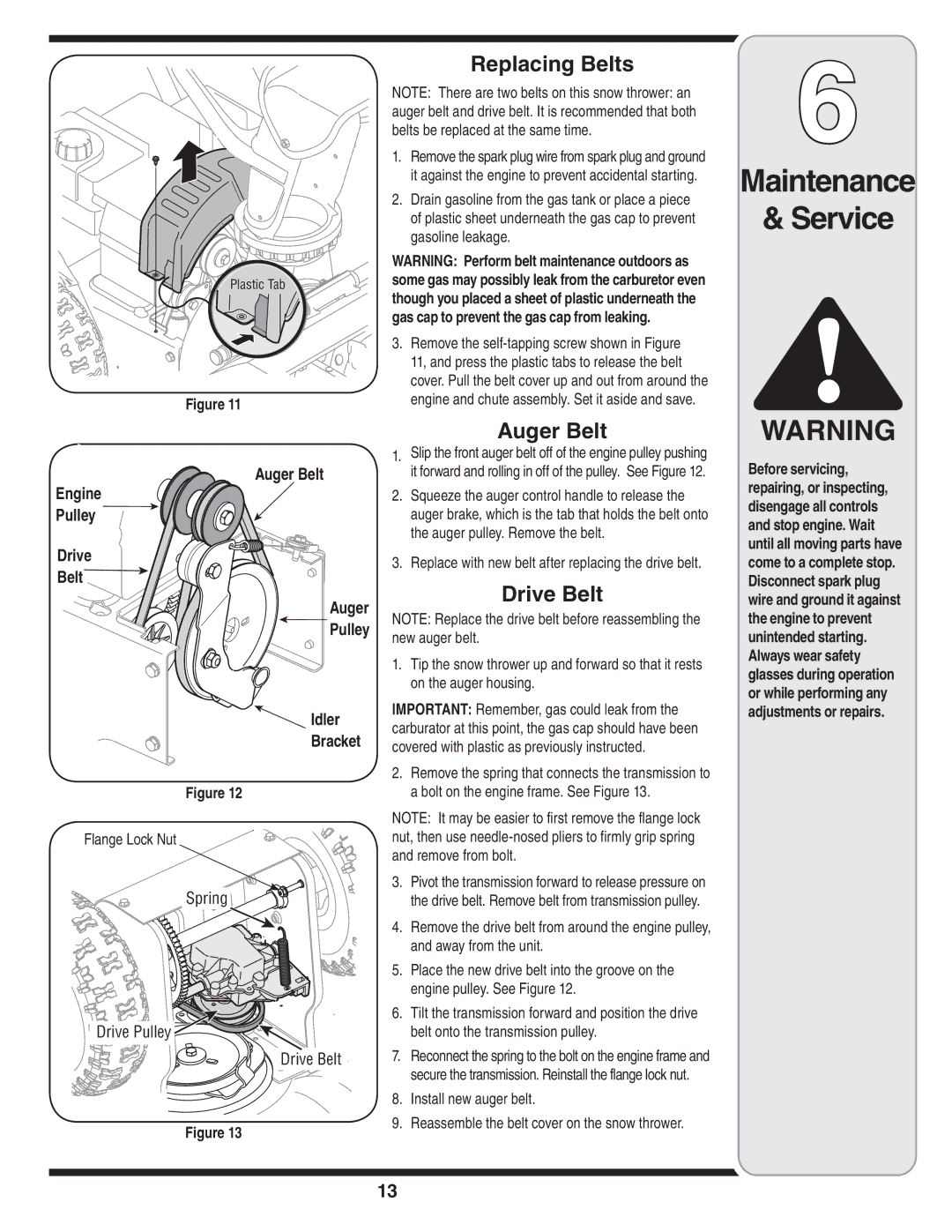 MTD 3AA & 3CA warranty Replacing Belts, Auger Belt, Drive Belt 