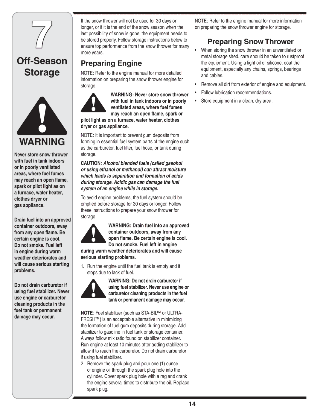 MTD 3AA & 3CA warranty Preparing Snow Thrower, Preparing Engine, Gas appliance 