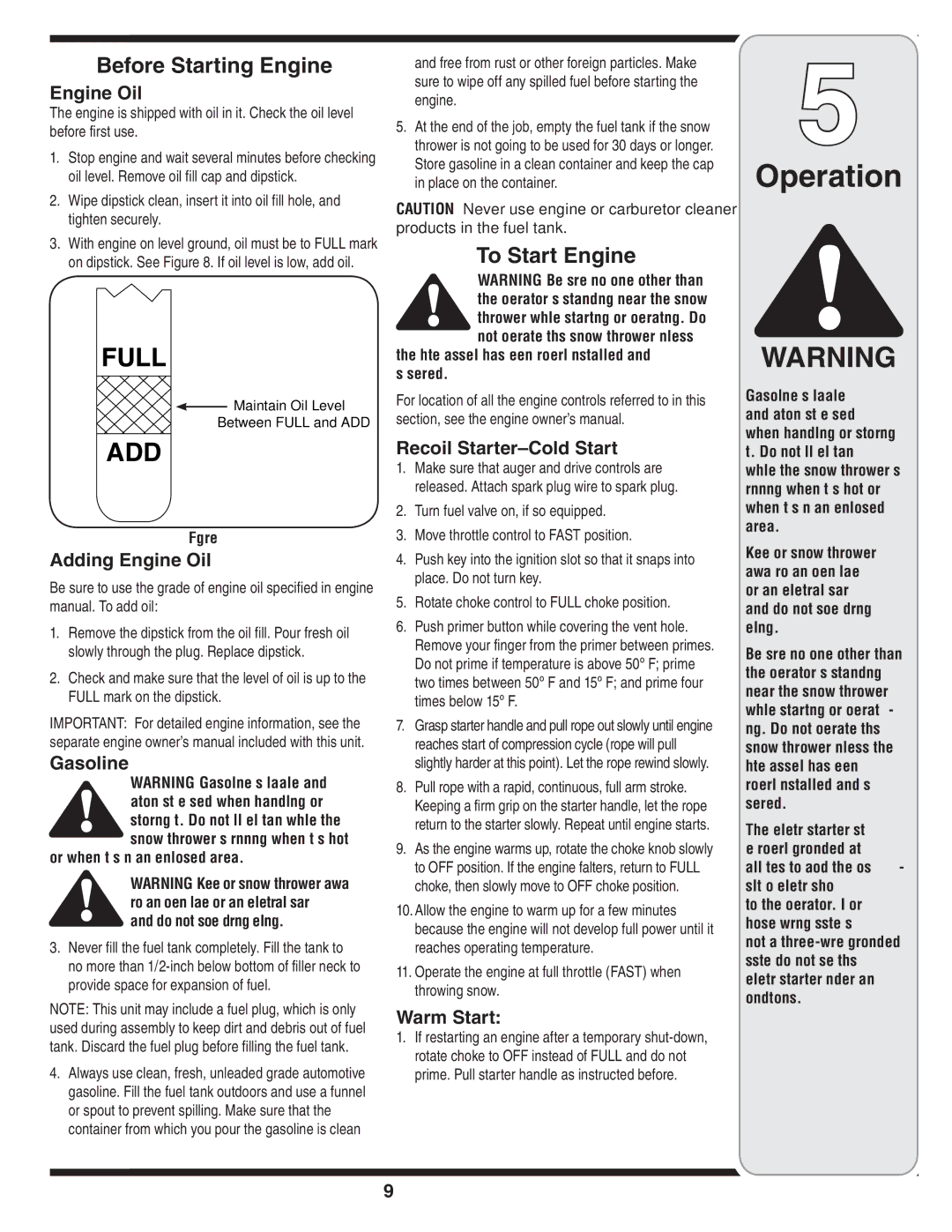 MTD 3AA & 3CA warranty Operation, Before Starting Engine, To Start Engine 