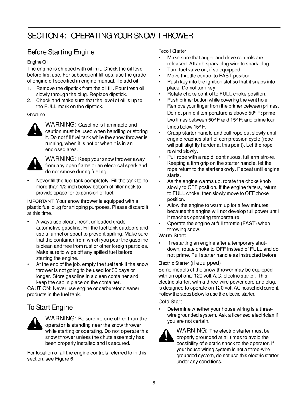 MTD 3BA manual Operating Your Snow Thrower, Before Starting Engine, To Start Engine 