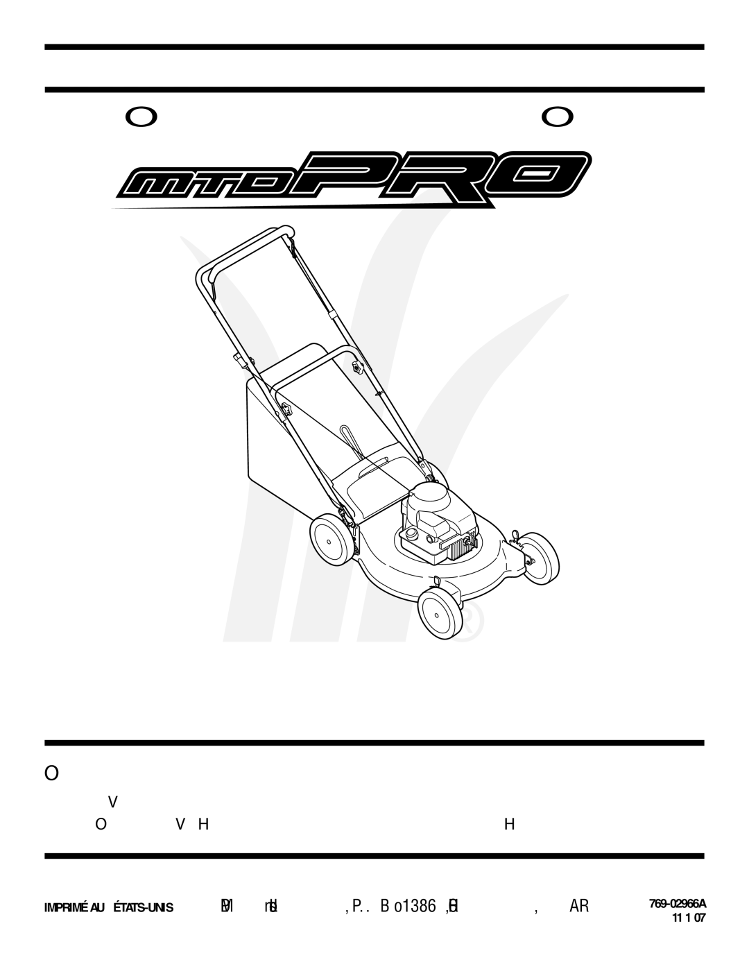 MTD 400 Series warranty ’UTILISATION Notice, 400 Séries Rotative Tondeuse po 