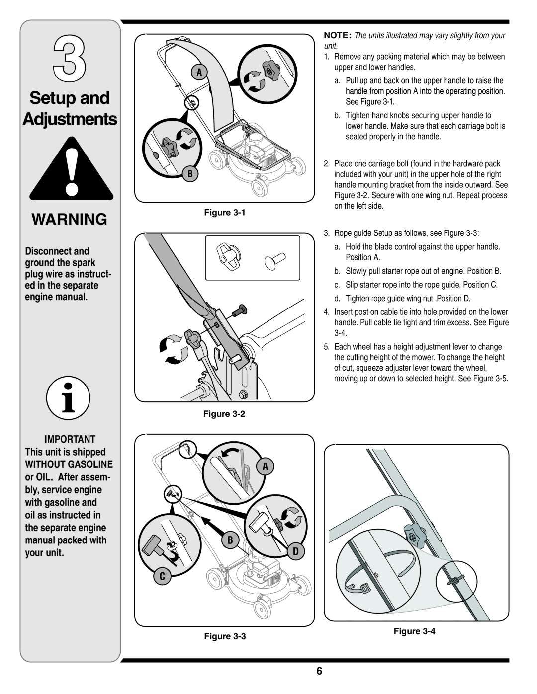 MTD 400 Series warranty Setup Adjustments 