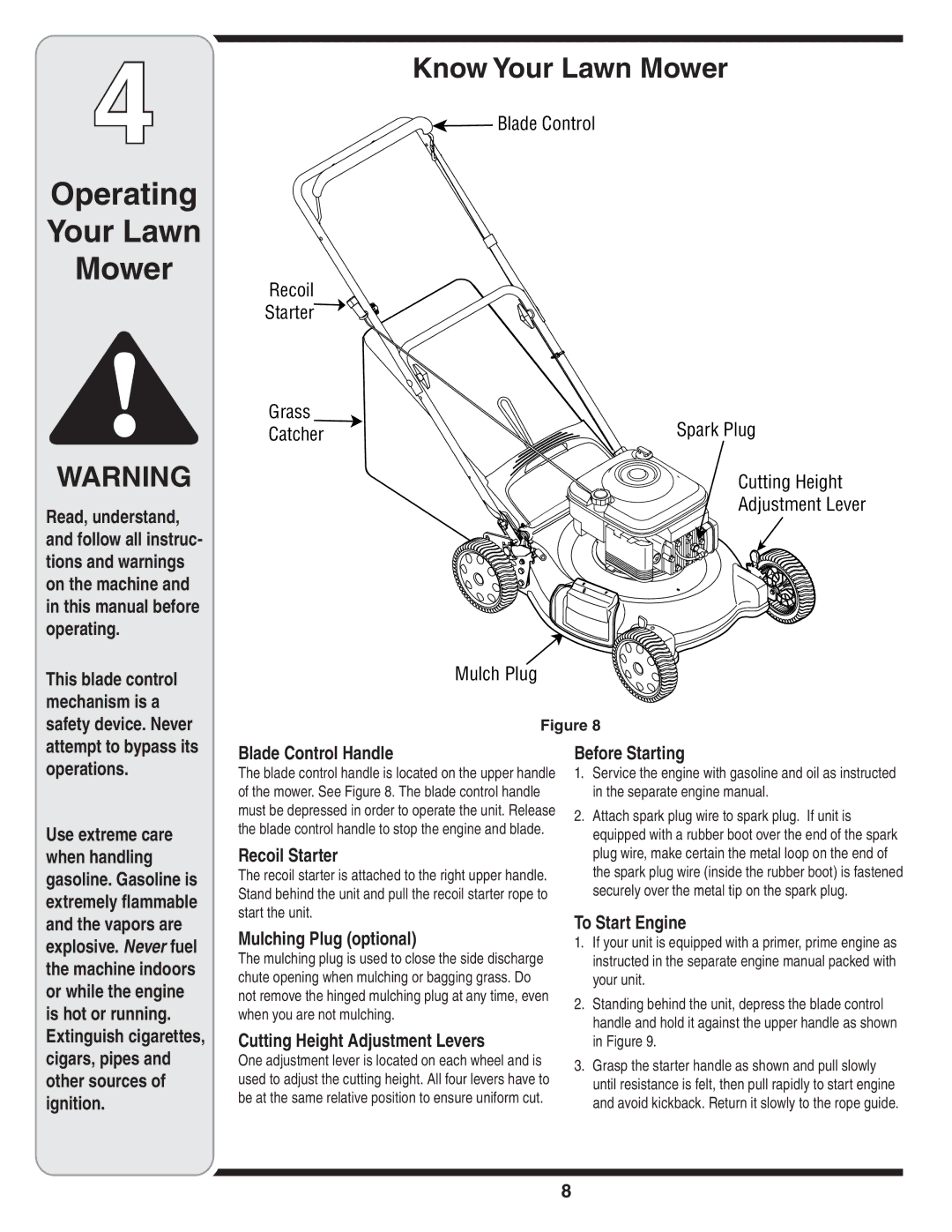 MTD 400 warranty Operating Your Lawn Mower, Know Your Lawn Mower 