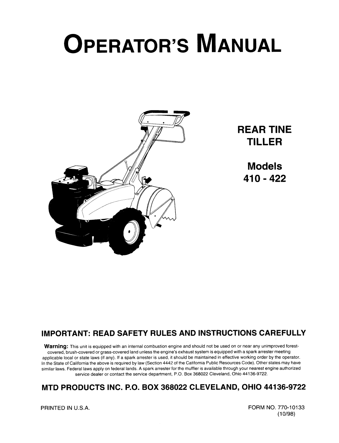 MTD 410 - 422 manual 