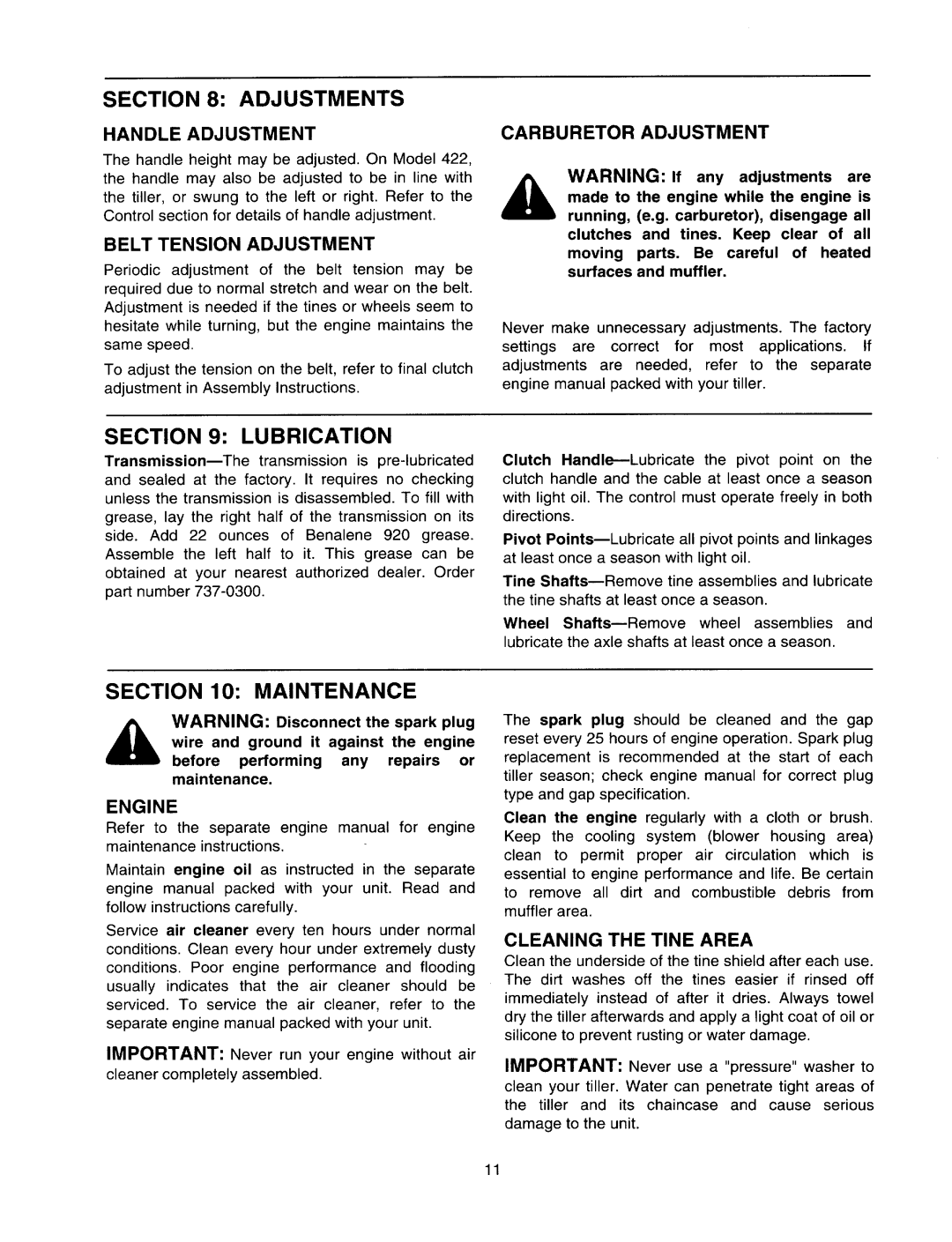 MTD 410 - 422 manual 