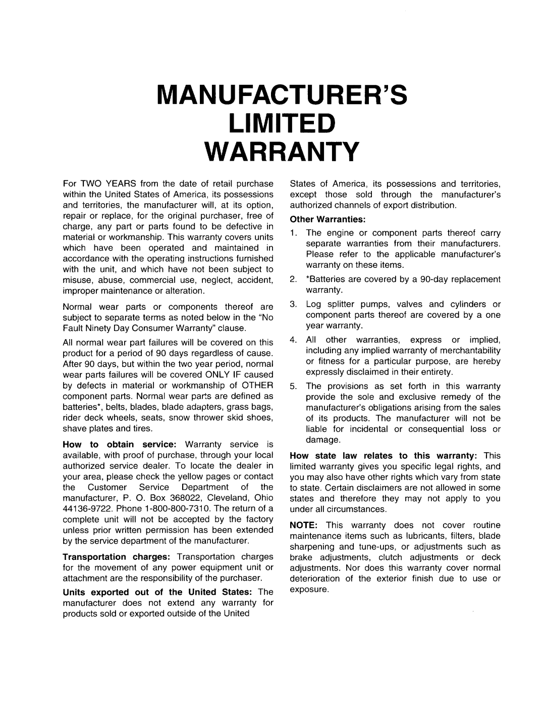 MTD 410 - 422 manual 