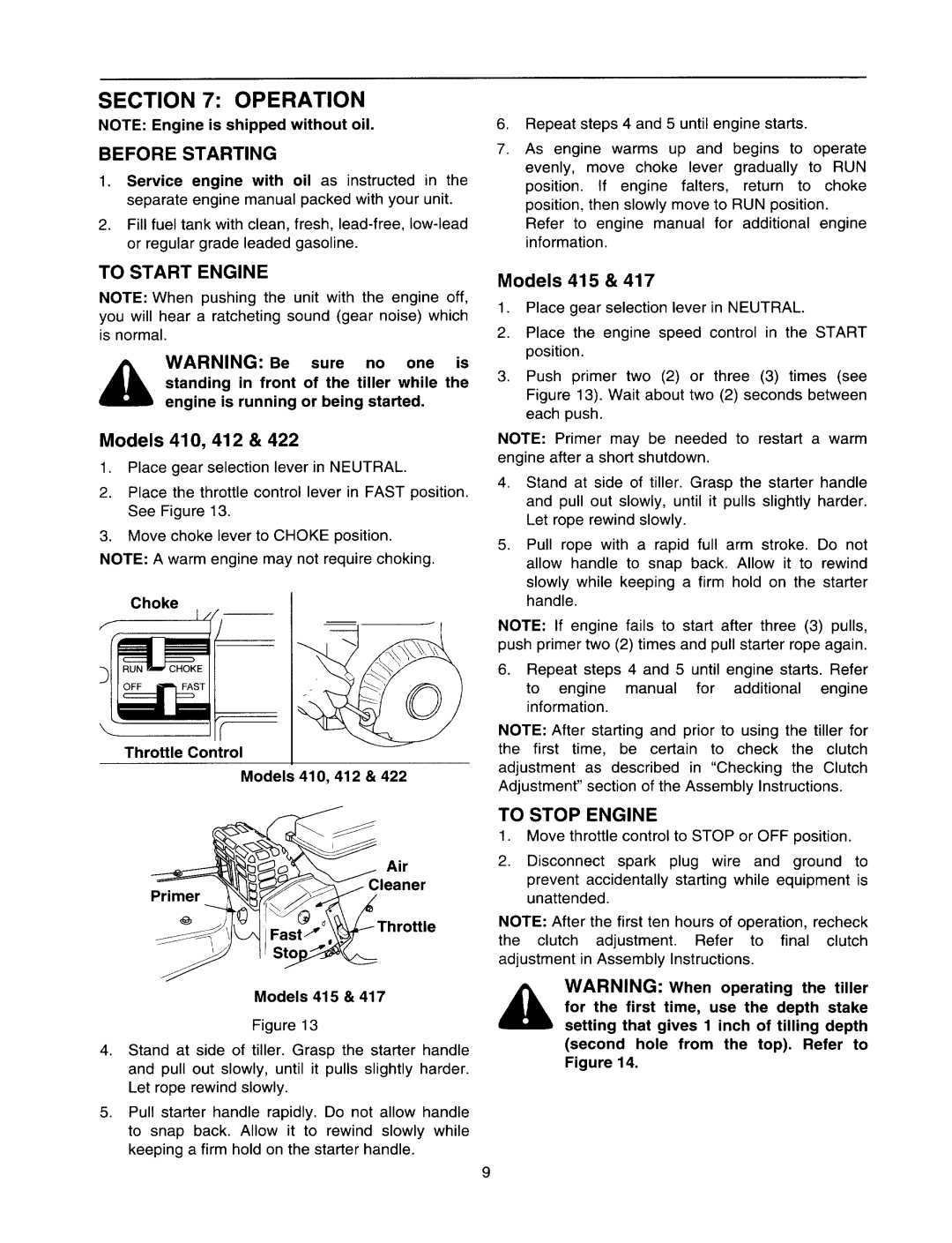 MTD 410 - 422 manual 