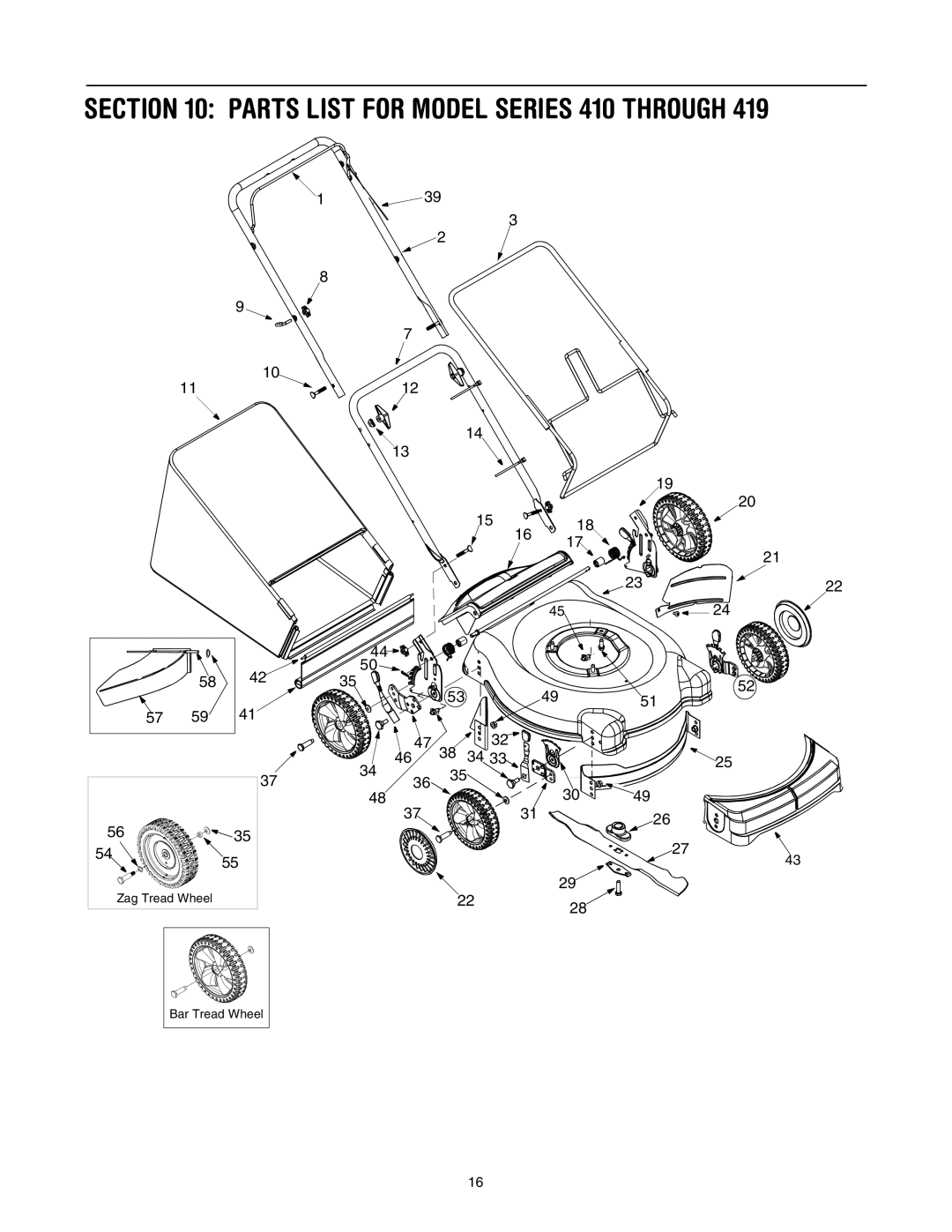 MTD 410 through 419 manual Parts List for Model Series 410 Through 