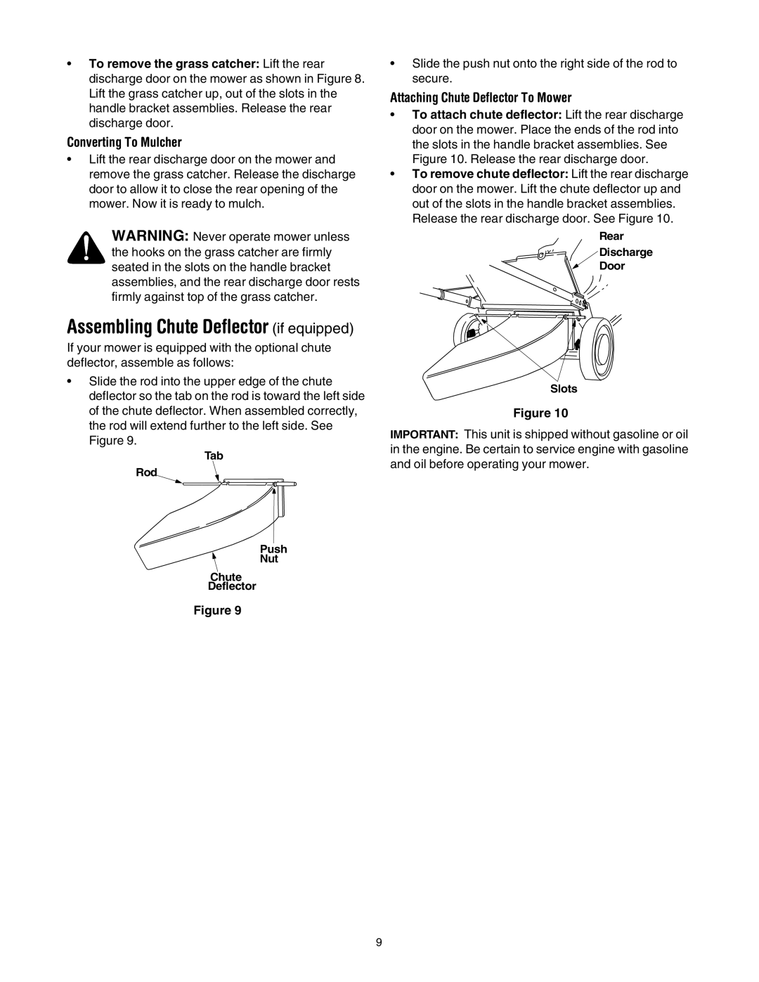 MTD 410 through 419 manual Converting To Mulcher, Attaching Chute Deflector To Mower 