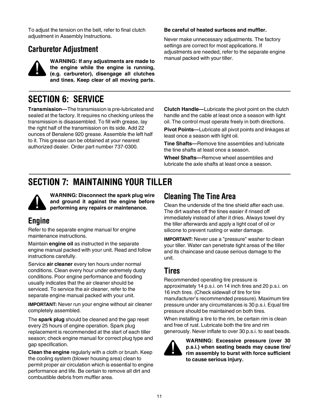 MTD 410 Thru 420 manual Service, Maintaining Your Tiller 