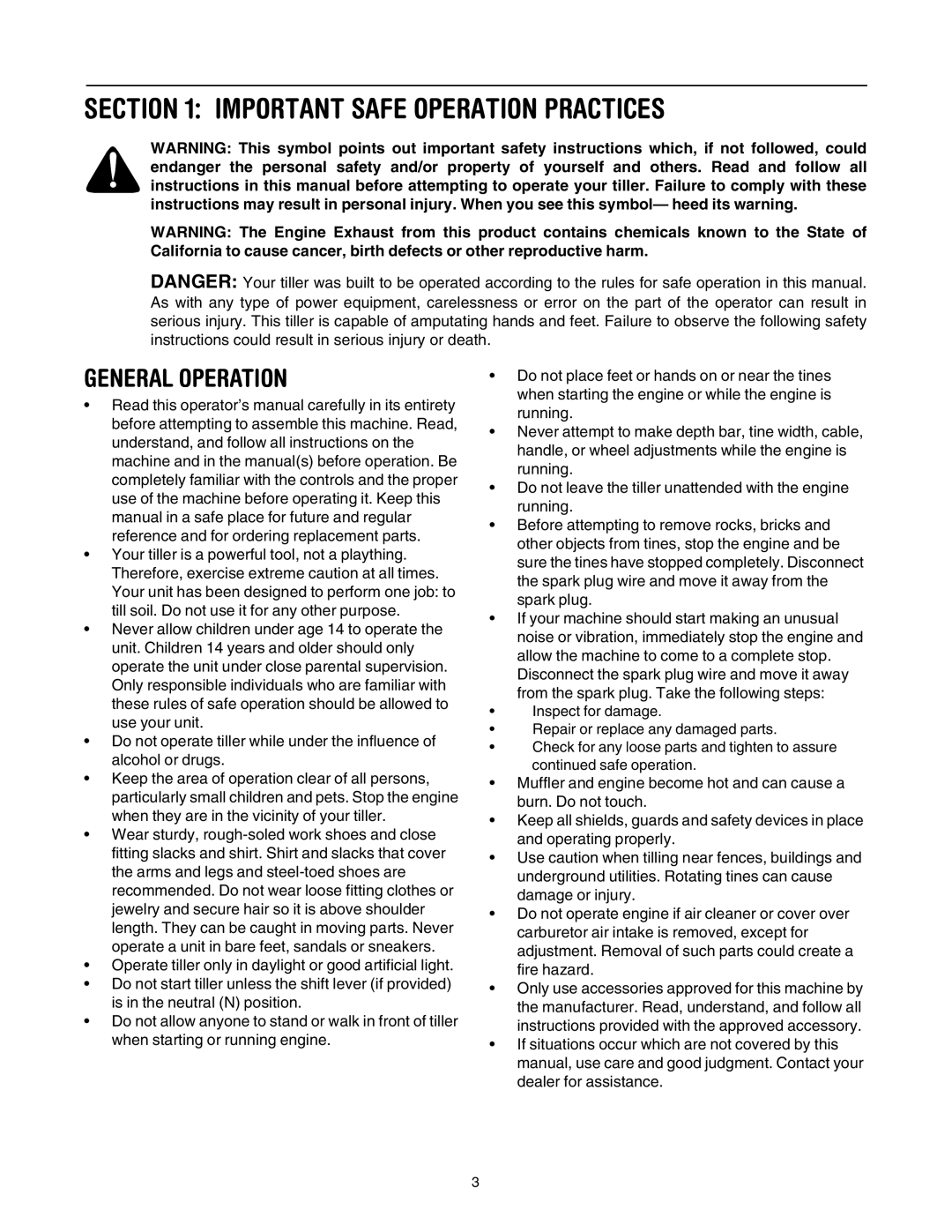 MTD 410 Thru 420 manual Important Safe Operation Practices, General Operation 