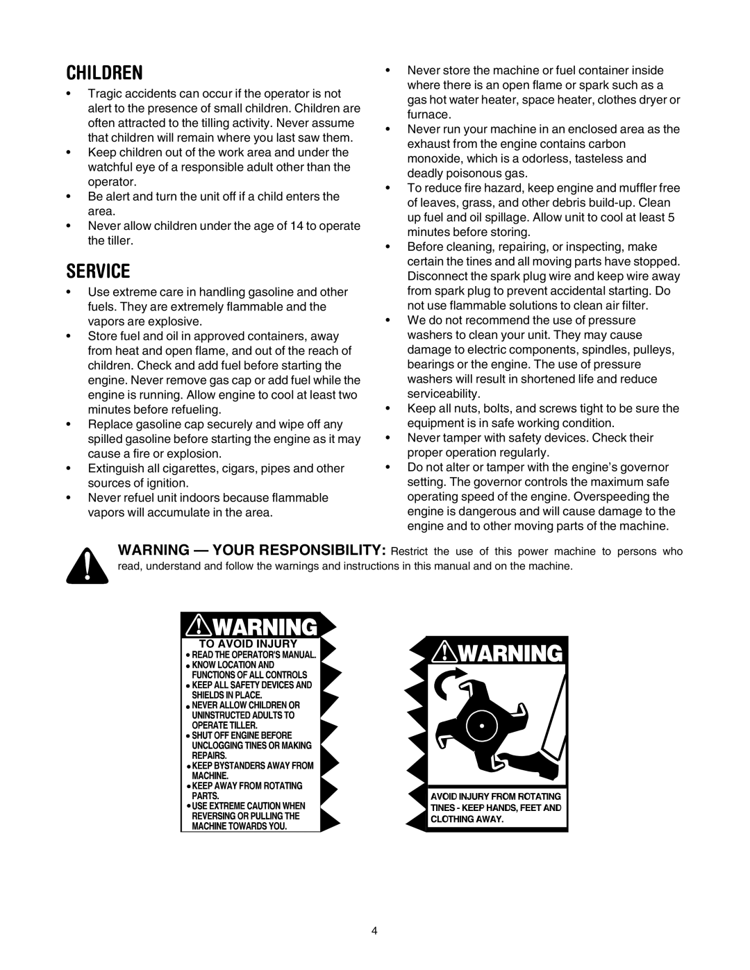 MTD 410 Thru 420 manual Children, Service 