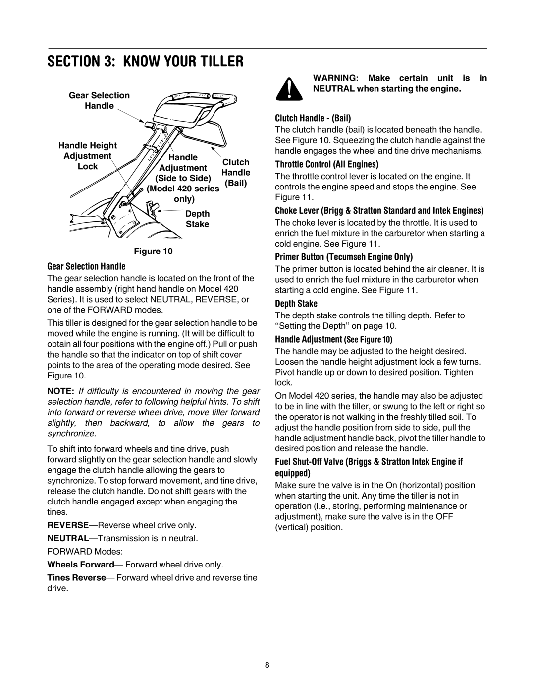 MTD 410 Thru 420 manual Know Your Tiller 