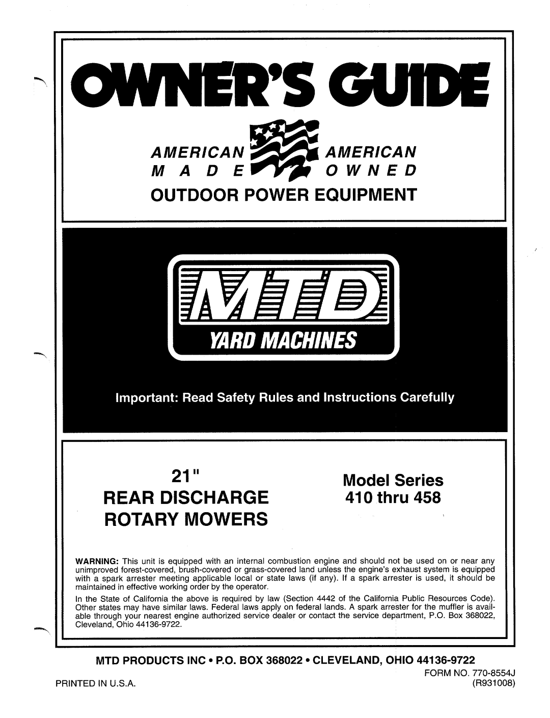 MTD 410 thru 458 manual 