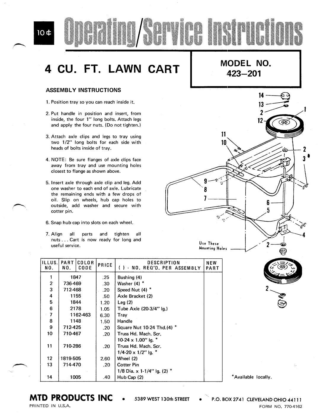 MTD 423-201 manual 