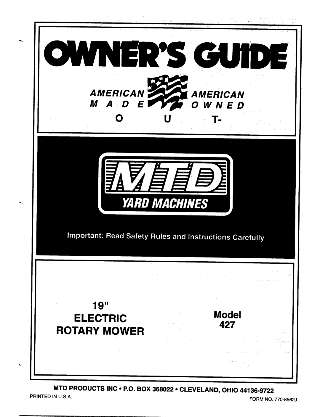 MTD 427 manual 
