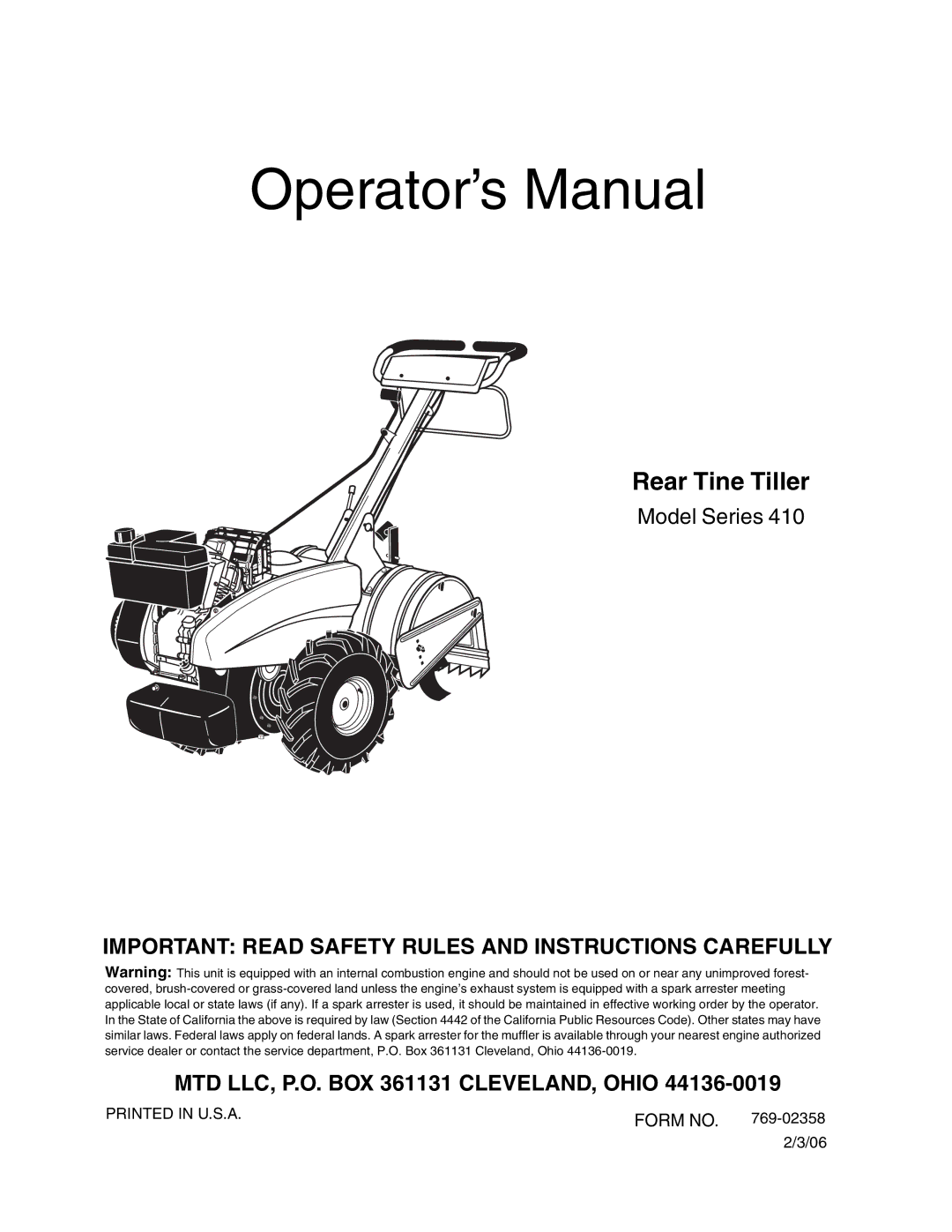 MTD 428C manual Operator’s Manual 