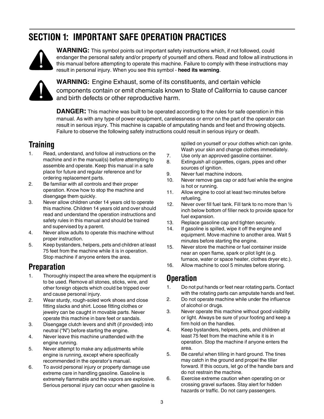 MTD 428C manual Important Safe Operation Practices, Training, Preparation 