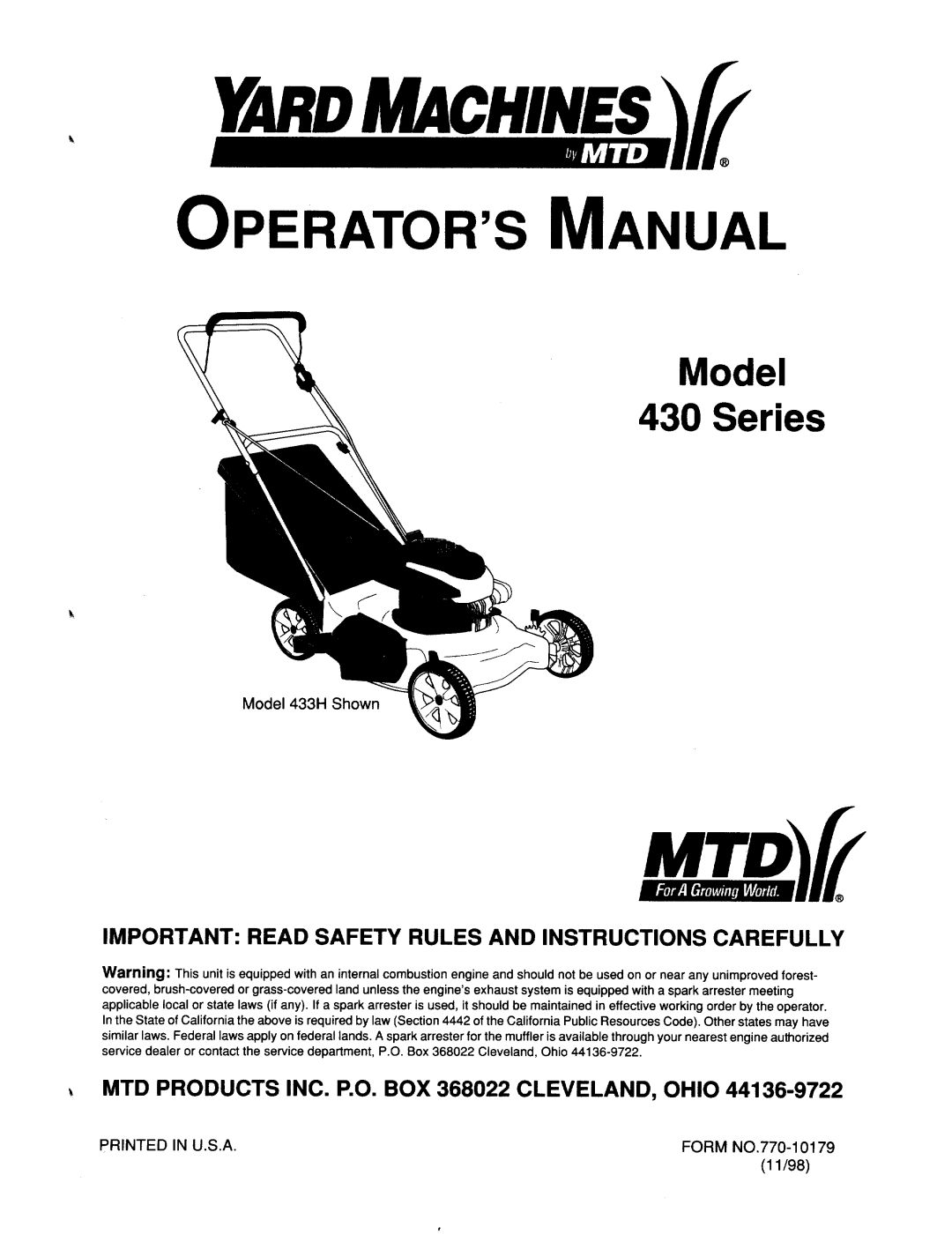 MTD 430 Series manual 