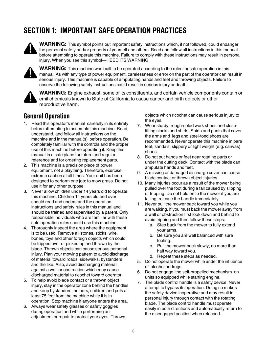 MTD 435 manual Important Safe Operation Practices, General Operation 