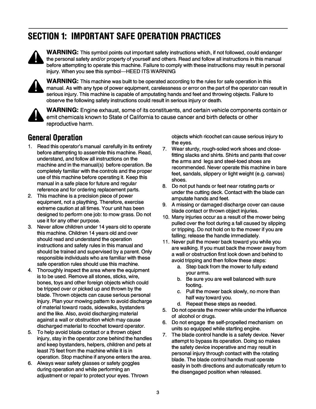 MTD 435 manual Important Safe Operation Practices, General Operation 