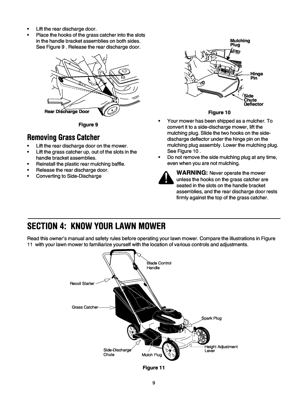 MTD 435 manual Know Your Lawn Mower, Removing Grass Catcher 