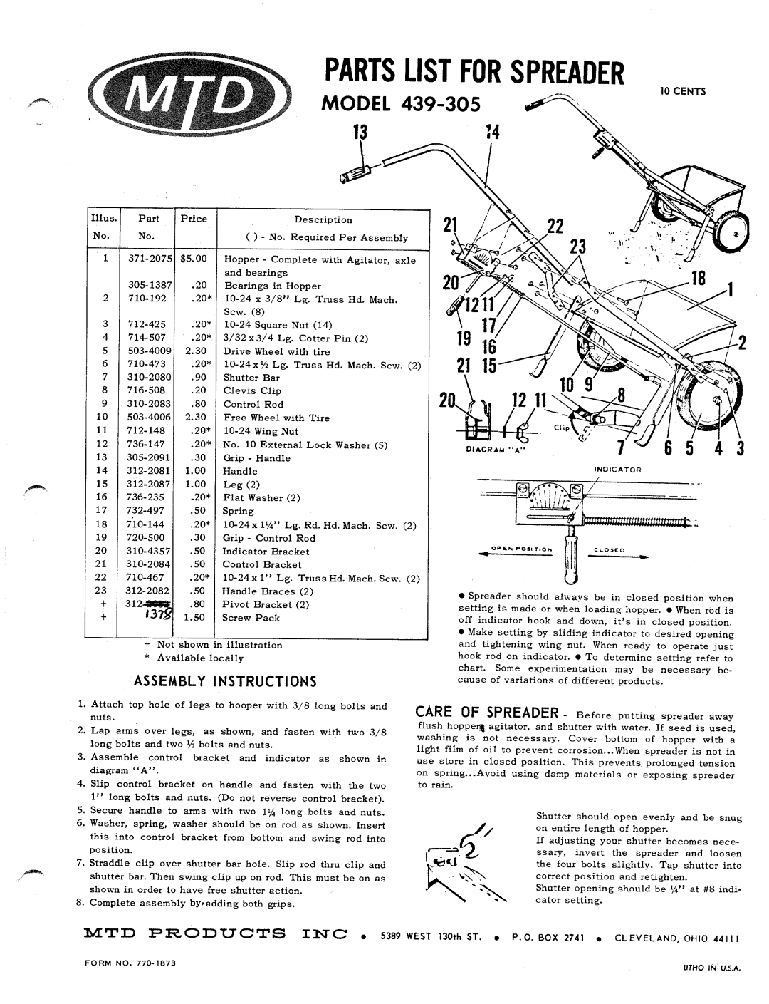 MTD 439-305 manual 