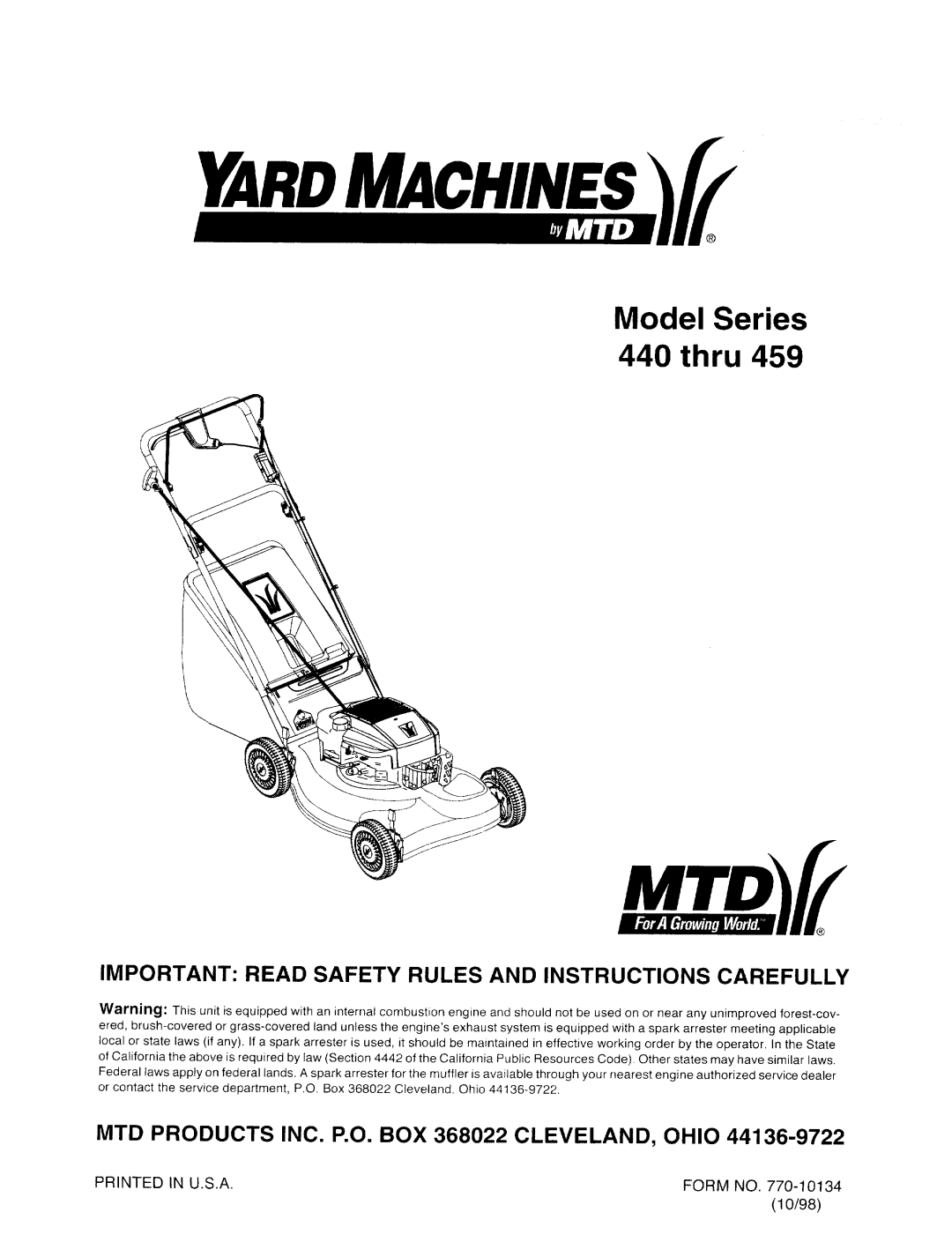 MTD 440 Thru 459 manual 