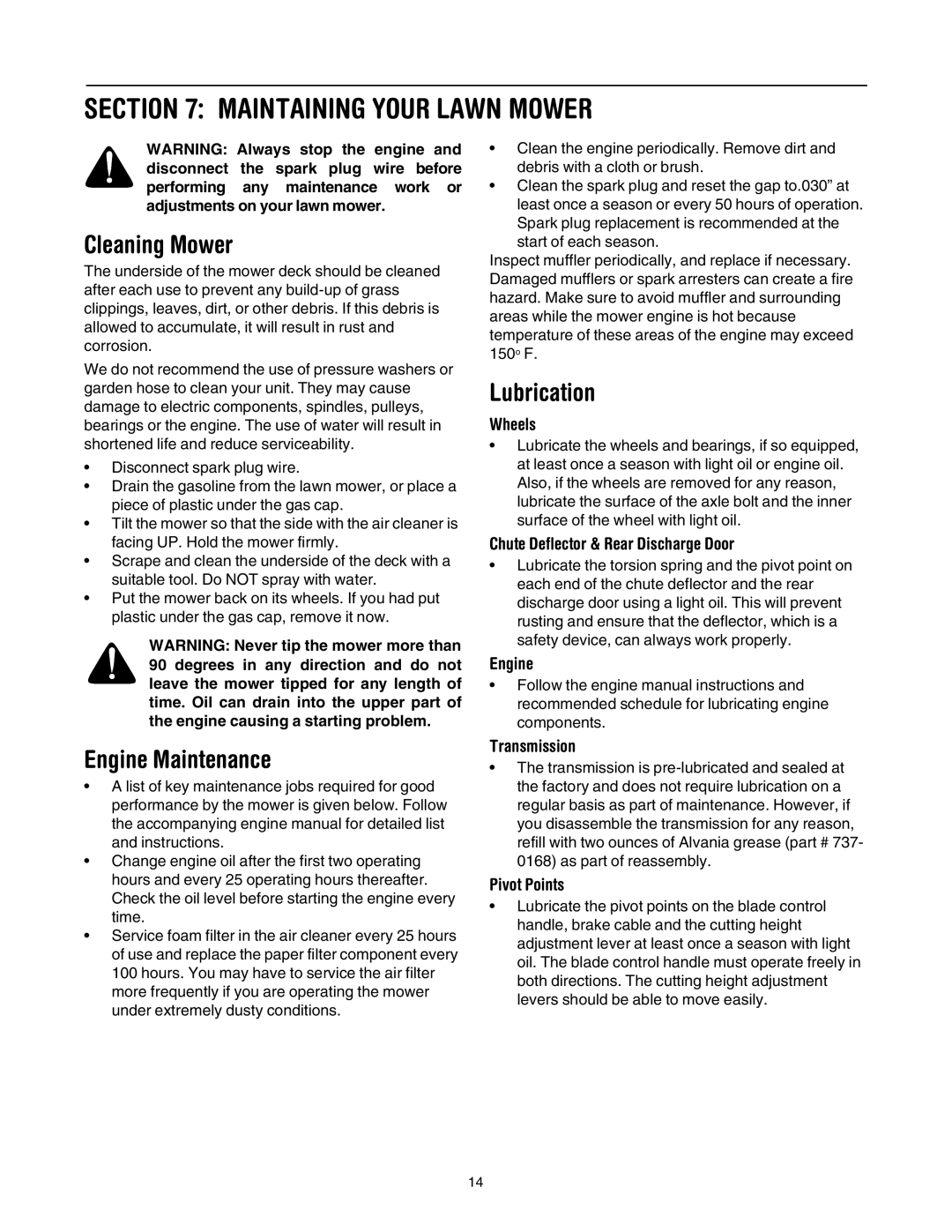 MTD 440 Thru E459 manual Maintaining Your Lawn Mower, Cleaning Mower, Lubrication, Engine Maintenance 