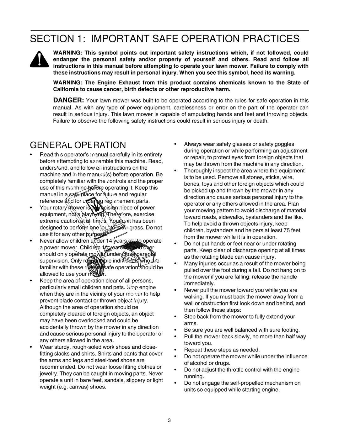 MTD 440 Thru E459 manual Important Safe Operation Practices, General Operation 