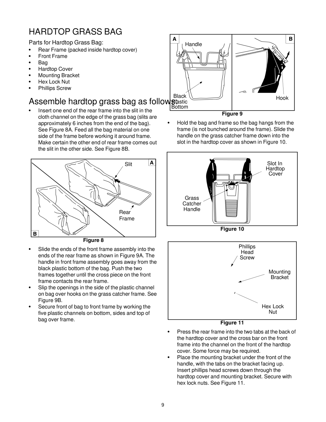 MTD 440 Thru E459 manual Hardtop Grass BAG, Parts for Hardtop Grass Bag 