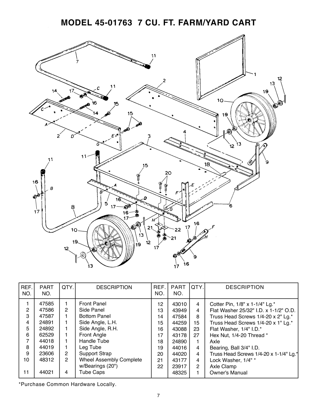 MTD manual Model 45-01763 7 CU. FT. FARM/YARD Cart 