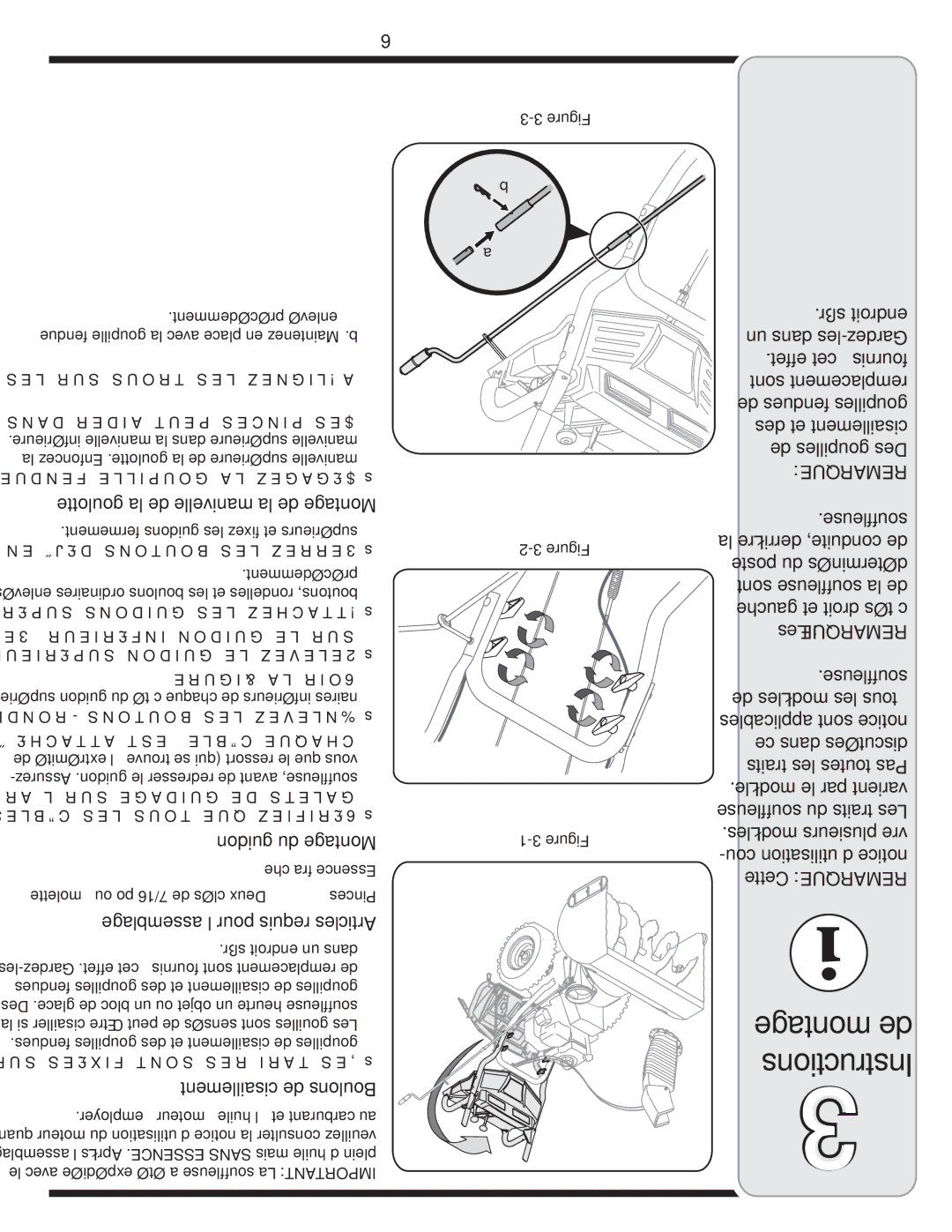 MTD 45, 33, 28 warranty Goulotte la de manivelle la de Montage, Guidon du Montage, ’assemblage pour requis Articles 