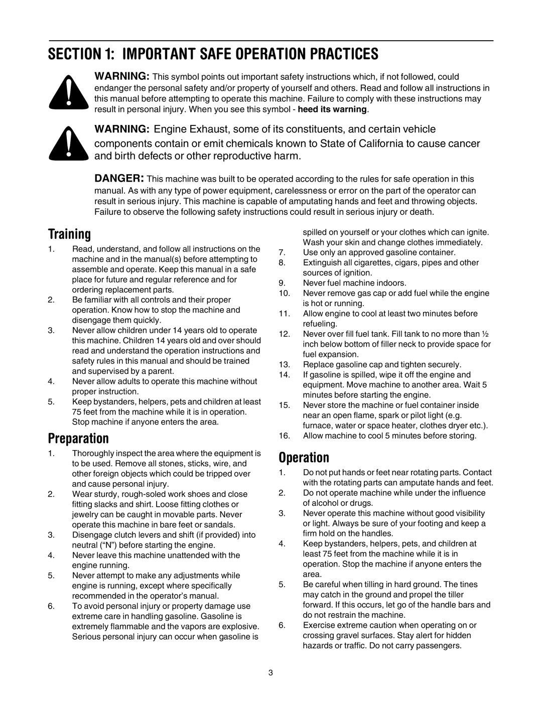 MTD 454 manual Important Safe Operation Practices, Training, Preparation 