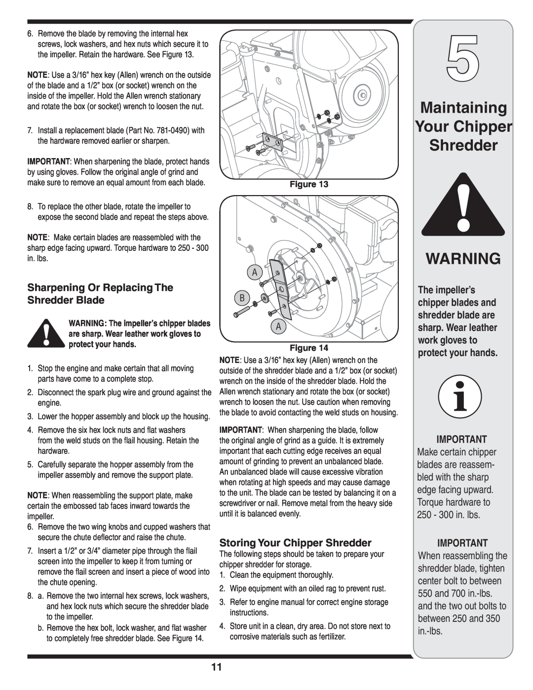 MTD 462 thru 464 warranty Maintaining Your Chipper Shredder, Sharpening Or Replacing The Shredder Blade 